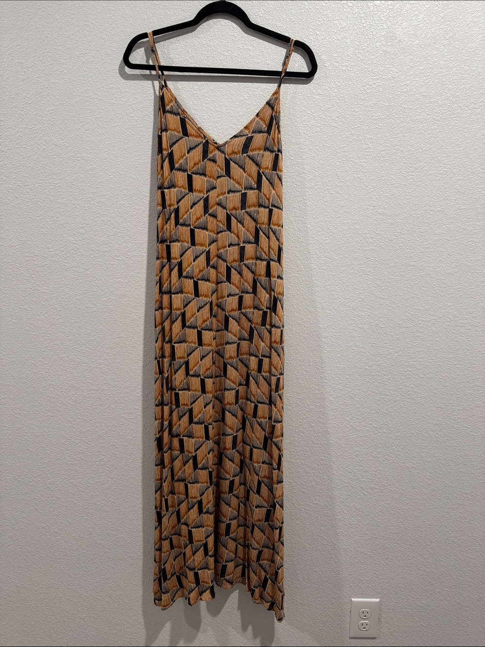 Treasure & Bond Tan and Navy Geometric Printed Slip Dress